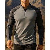 preiswerte Oberteile-Herren Polo-Sweatshirt Wanderspitze Langarm Stehkragen T-Shirt Oberteil Außen Atmungsaktiv Schnelltrocknend Leicht Viertelreißverschluss Polyester Patchwork Dunkelgrau Tennis Golfspiel Laufen