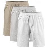 preiswerte Klassiker-Herren Shorts Leinenshorts Sommershorts Strandshorts Tasche Kordelzug Elastischer Bund Einfach Komfort Atmungsaktiv Knielang Lässig Täglich Ferien Urlaub Mode Weiß + Schwarz + Grau schwarz+khaki+blau