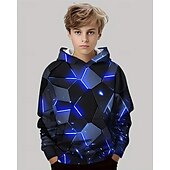billiga Pojkens 3D Vision &amp; Geometri-Pojkar 3D Geometrisk Huvtröja Långärmad Vår Höst Mode Streetwear Barn 4-12 år Huva Utomhus Ledigt Dagligen Normal