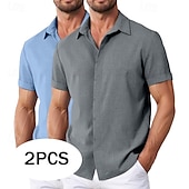 preiswerte Klassiker-Herren Hemd Leinenhemd Sommerhemd Freizeithemd Strandhemd Knopfhemd Einfach Urlaub Lässig Weiss + Rosa Weiß + Grün Khaki + Schwarz Grün+Khaki Kurzarm Kragen Sommer Bekleidung Rein