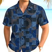 preiswerte Geometrische Muster-Herren Geometrisch Farbblock Kreis Hemd Sommerhemd Knopfhemd Kurzarm Modisch lässig Outdoor Urlaub Alltagskleidung Sommer Frühling Umlegekragen 3D-Druck Hemden mit Kragen Blau Braun