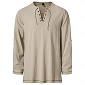 baratos Tops-Medieval Renascentista Século XVII Comprimento Médio Blusa / Camisa Traje Cosplay Feira Ren Cavalheiro Viking cavaleiro celta Com Cordão Côr Sólida Homens Pirata Dia Das Bruxas Baile de Máscaras