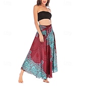 abordables Faldas gráficas-Mujer Falda Línea A Columpio Casual Boho Maxi Alta cintura Faldas Floral Estampado Microelástico Vacaciones Festivos Blanco Vino Azul Real Verde Oscuro Verano Poliéster