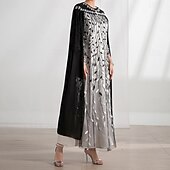 economico Lunghezza del pavimento-Abito con mantello A-Line madre della sposa elegante scollo rotondo cristalli lunghezza sul pavimento maniche lunghe con ricami in pizzo