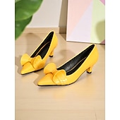 abordables Escarpins femme-Escarpins à bout pointu et nœud vert foncé pour femme – talons mi-hauts en cuir verni, style vintage pour le travail, les fêtes et les occasions habillées
