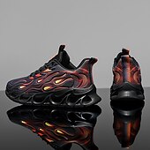billige Sneakers til herrer-Røde løpesko for menn med flammedetaljer, overdel i høy ytelse og støtdempende såle, perfekt for trening, sportsbegivenheter og en aktiv livsstil