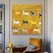 cheap Animal Paintings-Mintura Handmade Yellow Horse Oil Paintings On Canvas Wall Art Decoration Modern Abstract Animals Picture For Home Decor Rolled Frameless Unstretched Painting