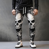 お買い得  メンズプリントスウェットパンツ-男性用 スカル スケルトン スウェットパンツ ジョガー ワークアウトパンツ 巾着ゴムウエスト カジュアル 日常着 ランニング ジョギング ポケット付きアスレチックスウェットパンツ 春 秋 冬 3Dプリント ブラック