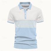 preiswerte Bedrucktes Poloshirt für Herren-Herren Polo Polo mit Knopfleiste Lässig Sport Revers Kurzarm Mode Basic Streifen Knöpfe Sommer Frühling Blau Grün Polo