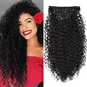 levne Clip in Extensions-26 palcové kudrnaté clip-in prodlužování vlasů s dvojitým útkem, celohlavé japonské tepelně odolné vlákno 140g syntetické kudrnaté prodlužování vlasů pro ženy 7 kusů