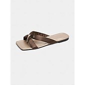 cheap Vacation Sandals-Women&#039;s Burgundy Bowknot Satin Strap Flip-Flop Sandals, Square-Toe, Soft Footbed, Casual Chic Style for Daily Wear, Backyard Party, Picnic or Date Outfits