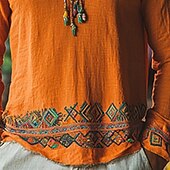 baratos Férias-Homens Camisa de linho camisa de verão camisa vintage Camisa étnica Camisa de manga longa Losango Férias Rua Laranja Manga Longa Gola Redonda Verão Primavera Roupa Cavaleiro medieval