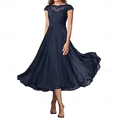 preiswerte Teelänge-A-Linie Brautmutterkleid Elegant Einfach Rundhalsausschnitt Knöchellänge Chiffon Kurzarm mit Falten Einfarbig 2025