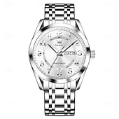 cheap Quartz Watches-OLEVS 3666 Luxury Man Watch Stainless Steel Waterproof Dual Calendar Classic Large Digital Dial Original Quartz Watches