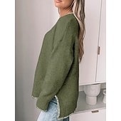 preiswerte Einfarbige Farben-Damen Pullover Lässig Weich Einfarbig Gerippt Rundhalsausschnitt Patchwork Gestrickt Langarm Normale Oberteile Stricken Outdoor Täglich Wochenende Grün Khaki Herbst Winter