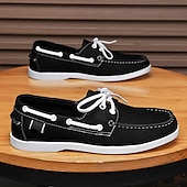 economico Casuale-scarpe da barca da uomo bicolore nere e bianche con design classico allacciato, comode ed eleganti, ideali per gite in spiaggia, abbigliamento casual ed eventi estivi
