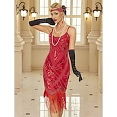 billiga Klänningar-Retro / vintage Glada 20-talet 1920-talet Flapper-klänning Klänningar Kläder Den store Gatsby Bröllopsgäst Paljetter Tofs Maskeradkläder Dam Jul Halloween Karnival Fest / afton Bröllopsfest Möhippa