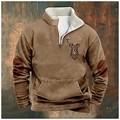 Men's Sweatshirt Quarter Zip Sweatshirt Black Brown Half Zip Color Block Reindeer Half Zip Print Sports & Outdoor Daily Holiday Polyester Vintage Streetwear Casual Fall & Winter Clothing Apparel4