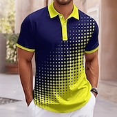 billige Geometrisk polo for menn-Herre Abstrakt Geometrisk Polo Kortermet Aftæpning Fritid hverdag treningsklær Fritid / hverdag Knapper Sommer Rødstrupe-egg Blå Gul Lilla