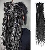 cheap Crochet Hair-24 Inch 3 In 1 Dreadlock Extensions Sets 30 Strands Mixed Ombre Blue Synthetic SE Dreads Extensions 100% Handmade Soft Single Ended Curly Boho Wavy Dreads for Girls