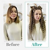 cheap Crochet Hair-24 Inch 3 In 1 Dreadlock Extensions Sets 30 Strands Mixed Ombre Blue Synthetic SE Dreads Extensions 100% Handmade Soft Single Ended Curly Boho Wavy Dreads for Girls