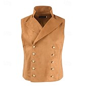 preiswerte Men&#039;s Vest-Herren Weste aus Wildlederimitat Weste Gilet Urlaub Party Geschäft Vintage Frühling Herbst Tasche Knöpfe Polyester Bequem Einfarbig Doppelreihig Revers Normale Passform Schwarz Leicht Braun Blau