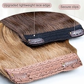economico Clip nelle estensioni-Extension per capelli, 4 pezzi, extension con clip, 20 pollici, biondo spiaggia, lunghe, ondulate, naturali, morbide, sintetiche, per donna