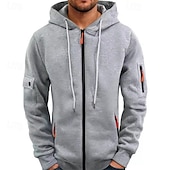 economico felpe con cappuccio da uomo di base-Per uomo Felpa con cappuccio Felpa con cappuccio a zip intera Nero Blu marino Cammello Grigio chiaro Grigio scuro Con Cappuccio Semplice Patchwork Sport &amp; Outdoor Quotidiano Ferie Poliestere