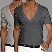 preiswerte Basic-T-Shirts-2 Stück Herren T-Shirt Tee Top Kurzarm Kurzarm V-Ausschnitt Sommer Frühling Unifarben Designer Basic Modern Zeitgenössisch Klassischer Stil Basic Urlaub Street Casual Schwarz Weiß Tee