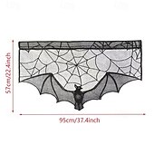 abordables Halloween Cocina-Cenefa de encaje de Halloween para cortina corta, adorno para ventana de cocina, color negro, decoración espeluznante, tela semitransparente para cortina, bolsillo para varilla de poliéster