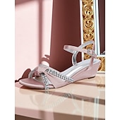 baratos cocktail-sandálias femininas de cetim verde com salto anabela - sapatos sociais com nó de strass e tira no tornozelo para banquetes e coquetéis elegantes