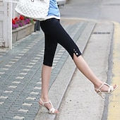 olcso Sima leggings-Női Széles lábszár Capri nadrágok Leggingek Utcai sikk Alkalmi Borjú-hossz Természetes Sima Zseb Csat kellemes Szabadtéri Kényelmes Vakáció Utcai öltözék Fekete Fehér Ősz Normál