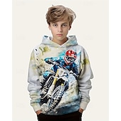 billiga Pojkens 3D Vision &amp; Geometri-Pojkar 3D Motorcyklar Huvtröja Långärmad Vår Höst Mode Streetwear Barn 4-12 år Huva Utomhus Ledigt Dagligen Normal