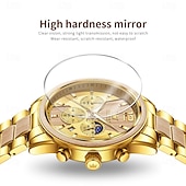 economico Orologi al quarzo-OLEVS 3645 orologio da uomo, orologio al quarzo originale di alta marca, cronografo multifunzionale in legno massello, orologio con fasi lunari