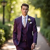 cheap Wedding Suits-Men&#039;s Wedding Party Evening Wear Suits Grape Dark Grey Fashion Formal Solid Colored Standard Fit 3 Piece Single Breasted Two-buttons