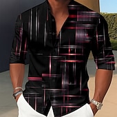 preiswerte Geometrische Muster-Herren Farbverlauf Linie Hemd Knopfhemd Stehkragenhemd Langarm Lässig Outdoor Urlaub Täglich Frühling Herbst Mandarinkragen Stehkragen 3D-Druck Leinenähnliches Hemd Rote Blau Purpur Gold Grün