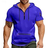 economico felpe con cappuccio da uomo di base-Per uomo Felpa con cappuccio Felpa con cappuccio e zip corta Nero Blu marino Blu Cachi Grigio chiaro Con Cappuccio Semplice Tasca Zip a un quarto Sport &amp; Outdoor Quotidiano Ferie Poliestere