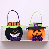 baratos Decorações de Halloween Penduradas e de Mesa-Saco de doces de abóbora de Halloween com 4 peças para crianças, sacola redonda para doces ou travessuras com chapéu, sacola de presente reutilizável para suprimentos e decorações de festa de