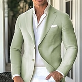 abordables Blazer en lin-Homme Blazer en lin Manteau de sport Léger Occasionnel Couleur Unie Blazer Vert Sauge Coupe Standard à boutonnage simple à 2 boutons