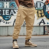 abordables Pantalons Cargo-Homme Pantalons Cargo Pantalon Jogger Pantalons Cordon de serrage Taille Élastique Multi-poches Uni Portable Extérieur Quotidien Camping &amp; Randonnée Mode Classique Noir Blanche