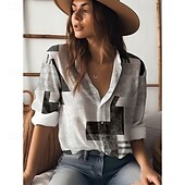 Women's Shirt Summer Tops Casual Beach Long Sleeve Shirt Collar Regular Tops White and Pink Gray+White Summer Spring Fall4