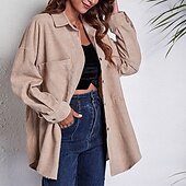 voordelige Overhemdjassen-Dames Overhemd Effen Dagelijks Stijlvol Basic Lange mouw Overhemdkraag Normale tops Werk Dagelijks Feestdagen Knop Khaki Lente Herfst