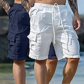baratos Feriado-Homens Calção Shorts de linho Shorts de verão Shorts de praia Com Cordão Cintura elástica Bolso multi Tecido Comprimento do joelho Ao ar livre Feriado Praia Férias Havaiana Branco + céu azul Branco