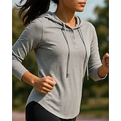 cheap Running Tee &amp; Tank Tops-Women's Running Shirt Tennis Shirt Buttons Long Sleeve Tee Tshirt Solid Colored Quick Dry Lightweight Breathable Tennis Golf Running Sportswear Activewear Black White Gray