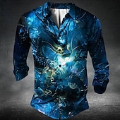 abordables Modèle 3D-Homme Animal Dragon 3D Chemise Chemise Boutonnée manche longue Style gothique sombre Fête Vêtements de rue Été Printemps Col Rabattu Impression 3D chemises à col Bleu