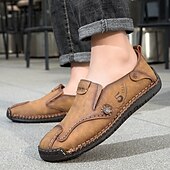 Χαμηλού Κόστους Ανδρικά Sneakers-Ανδρικά καφέ slip-on παπούτσια με ραφές σε αντίθεση, μαλακή εσωτερική σόλα και ανθεκτική σόλα από καουτσούκ για casual ρούχα γραφείου, καθημερινές μετακινήσεις και χαλάρωση το Σαββατοκύριακο.