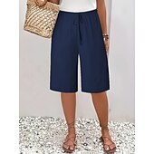 baratos Shorts-Mulheres chinês Bermudas Férias Moda Básico Comprimento do joelho Cintura Alta Tecido Bolsos Cintura elástica Confortável Macio Micro-Elástica Ao ar livre Rua Verde Militar Azul marinho Preto Branco