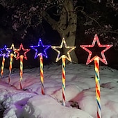 economico Luci paesaggistiche-1 Pacco Luci Solari da Giardino Patriottiche 6 LED Impermeabili Rosso Bianco Blu Luce a Stella a 5 Punte 4 Luglio Giorno dell'Indipendenza 250° Anniversario Giorno della Memoria per Festa Giardino