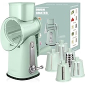 abordables Ustensiles et gadgets de cuisine-Hachoir à aliments et râpe à fromage 5 en 1, trancheuse à légumes rotative manuelle avec 5 lames en acier inoxydable, sans BPA, facile à nettoyer, cadeau de cuisine pour fromage, carottes, pommes de