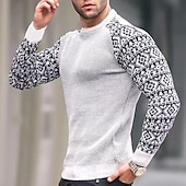 preiswerte Herrenpullover-Herren Pullover Strickpullover Waffel Stricken Farbblock Rundhalsausschnitt Elegant Vintage Formell Heim Bekleidung Bischofsärmel Herbst Winter Schwarz Weiß S M L